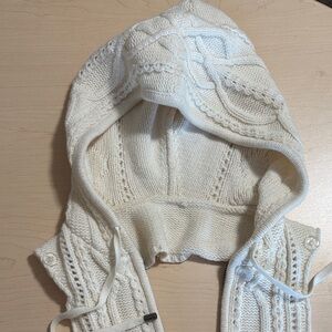 Veronica Beard Cream Knit Hooded Scarf